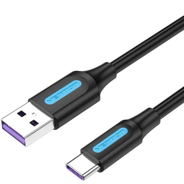 Cable USB 2.0 Tipo-C Vention CORBF/ USB Macho - USB Tipo-C Macho/ Hasta 100W/ 480Mbps/ 1m/ Negro