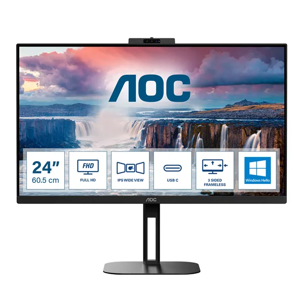 AOC 24V5CW 23.8'/ Full HD/ Webcam/ Multimedia/ Regulable en altura/ Negro