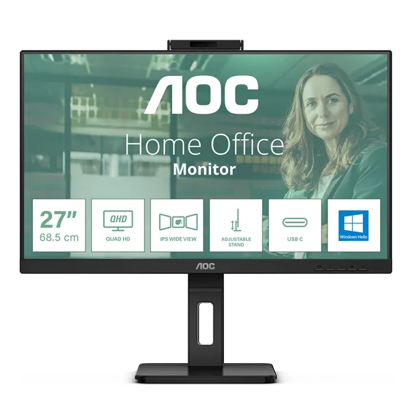 AOC Q27P3CW 27'/ QHD/ Webcam/ Multimedia/ Regulable en altura/ Negro