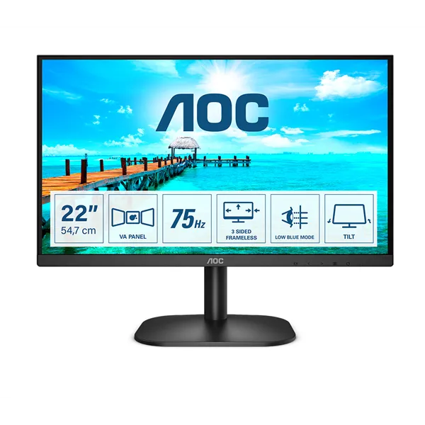 AOC 22B2H 22" Monitor LED FHD 6,5ms HDMI/VGA 75Hz