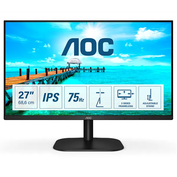 AOC 27B2DA 27" Monitor IPS LED FHD 4ms Altavoces/HDMI/VGA/DVI 75Hz