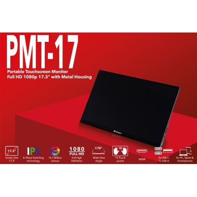 Monitor Portátil Táctil Verbatim PMT-17 17.3'/ Full HD/