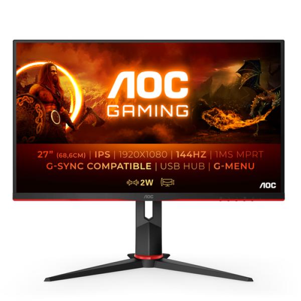 Monitor Gaming AOC 27G2U/BK 27'/ Full HD/ 1ms/ 144Hz/ IPS/ Multimedia/ Negro Rojo