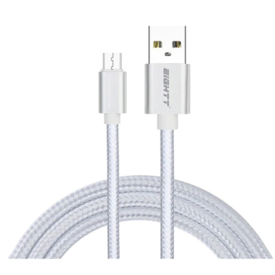 CABLE EIGHTT USB A MICROUSB 1MTS TRENZADO DE NYLON PLATA.