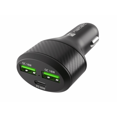 CARGADOR COCHE NATEC CONEY 2XUSB, 1XUSB-C QC3.0, PD 3.0 84W