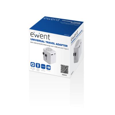 ADAPTADOR DE VIAJE EWENT PUERTO USB Y TIPO C USA/UK/AUS/CHINA