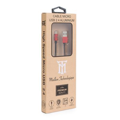 CABLE MAILLON PREMIUM MICRO USB 2.4 ALUMINIO ROJO 1M