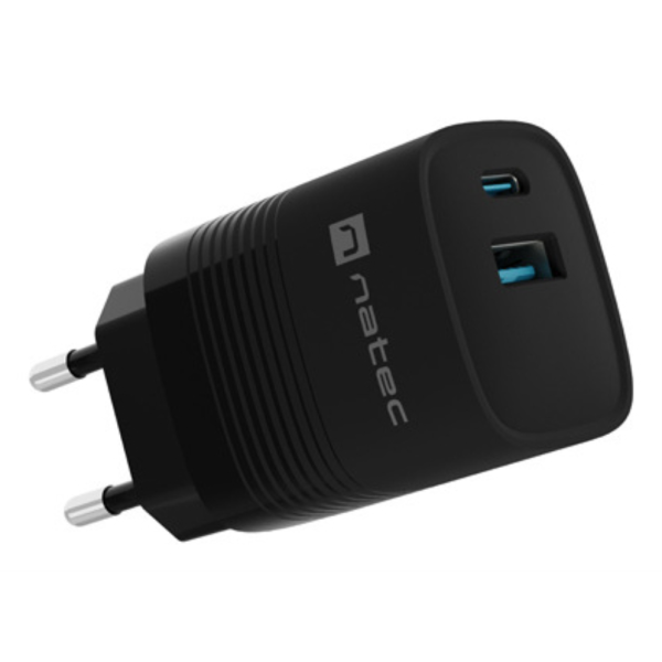 CARGADOR NATEC RIBERA GAN 30W PD3.0 QC3.0 1XUSB-A + 1XUSB-C NEGRO