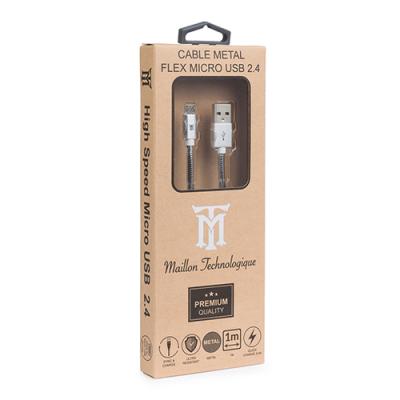 CABLE MAILLON PREMIUM MICRO USB 2,4 METAL PLATEADO 1M