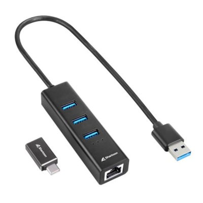 HUB USB SHARKOON 3X3.2 GEN 1 + RJ45 ALUMINIO NEGRO