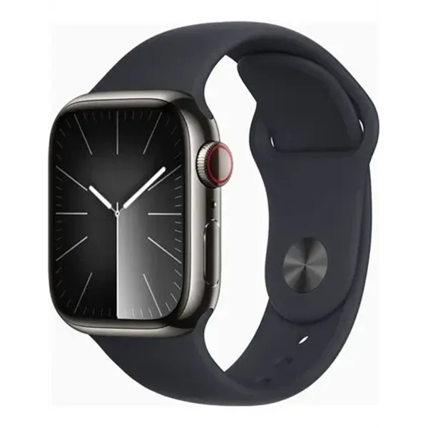 Apple Watch Series 9 (GPS + Cellular) 41mm Acero inoxidable grafito con correa deportiva M/L Medianoche