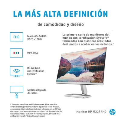 MONITOR HP M22f 21,5" IPS FHD 75HZ FreeSync VGA HDMI PLATA