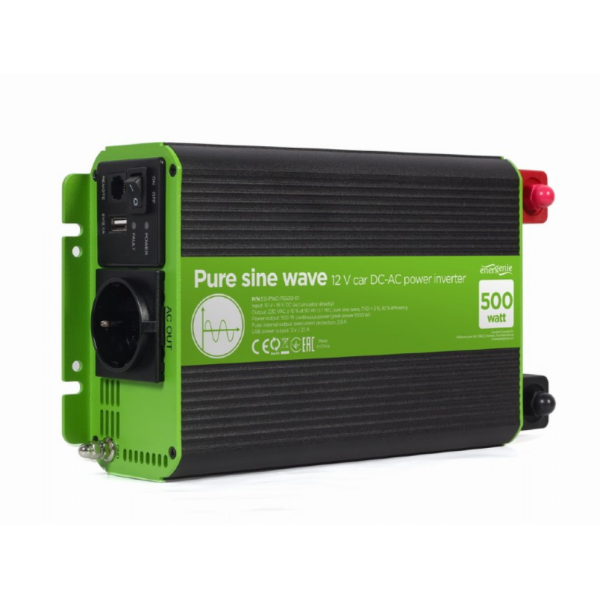 INVERSOR CORRIENTE DC-AC GEMBIRD  COCHE DE ONDA SINUSOIDAL PURA DE 12 V 500 W