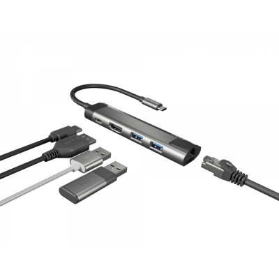 ADAPTADOR 5 IN 1 USB-C NATEC FOWLER GO 2X USB 3.0 HUB, HDMI 4K