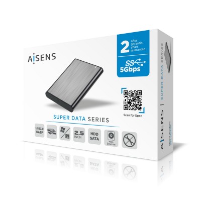 Aisens ASE-2525GR Caja externa de aluminio Gris/Plata para