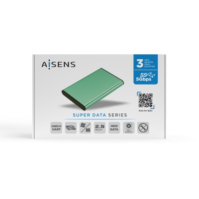 Aisens ASE-2525SGN Caja externa de aluminio Verde para Disco