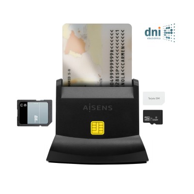 Lector de DNI y Tarjetas Aisens ASCR-SN04CSD-BK/ USB Tipo-C/