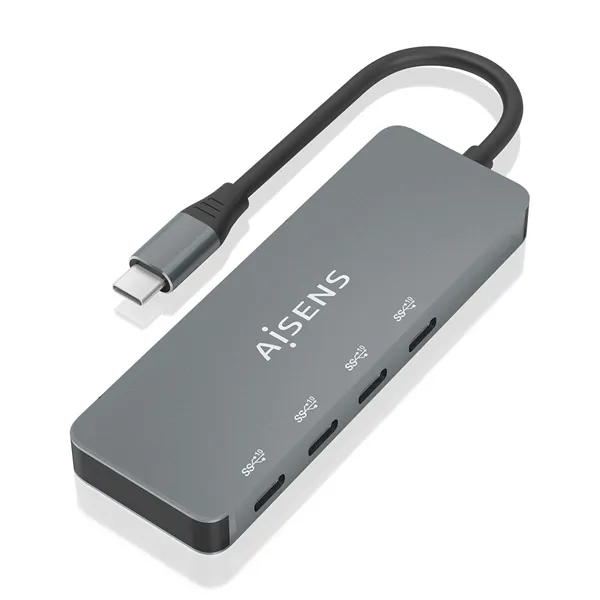 Hub USB Tipo-C Aisens A109-0695/ 4xUSB Tipo-C/ Gris