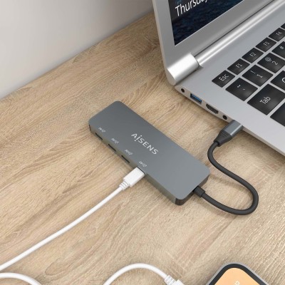 Hub USB Tipo-C Aisens A109-0695/ 4xUSB Tipo-C/ Gris