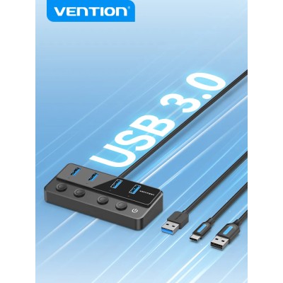 Hub USB 3.0 Vention CHWBF/ 4xUSB/ 1xUSB Tipo-C PD/ Incluye