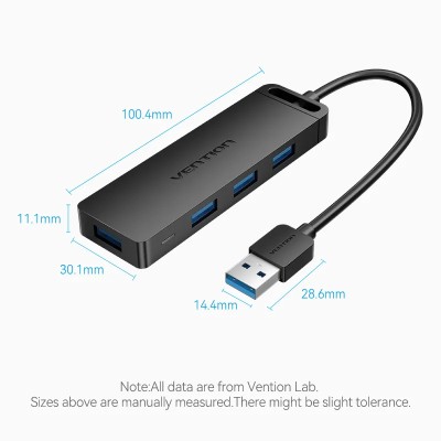 Hub USB 3.0 Vention CHLBD/ 4xUSB/ MicroUSB PD/ 50cm