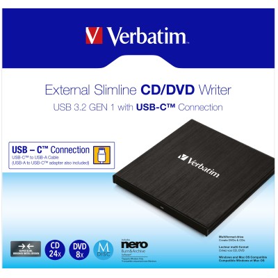 Grabadora Externa CD/DVD Verbartim 43886 conexión USB Tipo-C