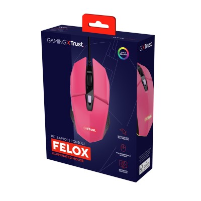 Ratón Gaming Trust Gaming GXT 109 Felox/ Hasta 6400 DPI/ Rosa