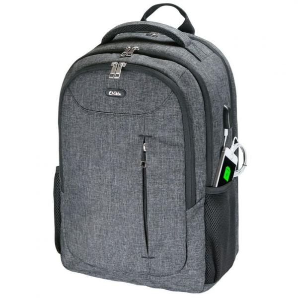 MOCHILA E-VITTA POWER GRIS - PARA PORTÁTILES HASTA 15.4'-17'/39.1-43.18CM - 3 DEPARTAMENTOS  - INCLUYE CONECTOR USB PARA POWERBA