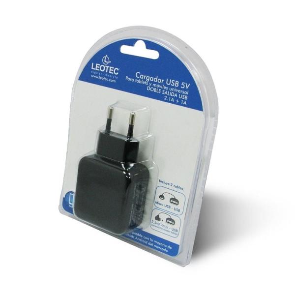 Cargador de Pared Leotec LECTAB2USB/ 2xUSB/ 2.1A