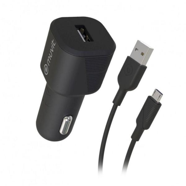 Cargador de Coche Muvit MCPAK0015/ USB + Cable USB Tipo-C/ 2.4A