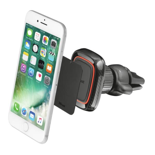 SOPORTE UNIVERSAL MAGNÉTICO TRUST URBAN VETA - PARA SMARTPHONES MÓVILES HASTA 6'/15.24CM - CONECTOR GIRATORIO PARA SALIDA VENTIL