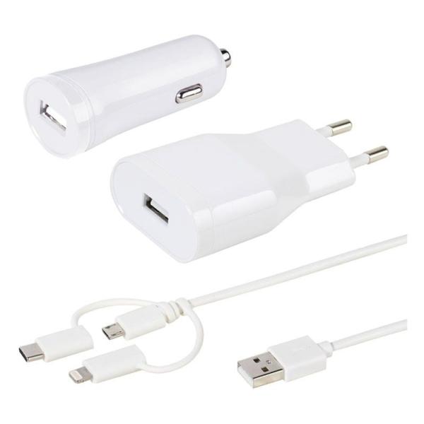 Cargador de Pared/ Coche Vivanco 36262 / USB/ USB + Cable USB/ MicroUSB/ Lightning/ 2.4A