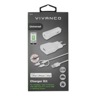 Cargador de Pared/ Coche Vivanco 36262 / USB/ USB + Cable USB/