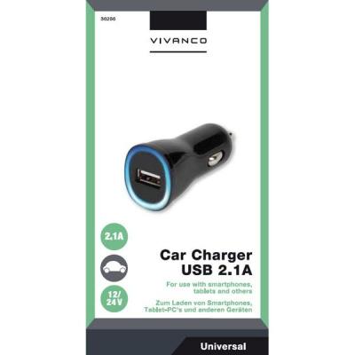 Cargador de Coche Vivanco 36256/ 1xUSB/ 2.1A