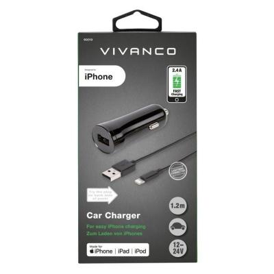 Cargador de Coche Vivanco 60019/ 1xUSB/ 2.4A