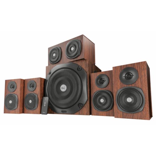 ALTAVOCES TRUST VIGOR 5.1 SURROUND - 150W (RMS 75W) - SUBWOOFER Y ALTAVOCES DE MADERA - MANDO DE BAJOS EN SUBWOOFER - MANDO A DI