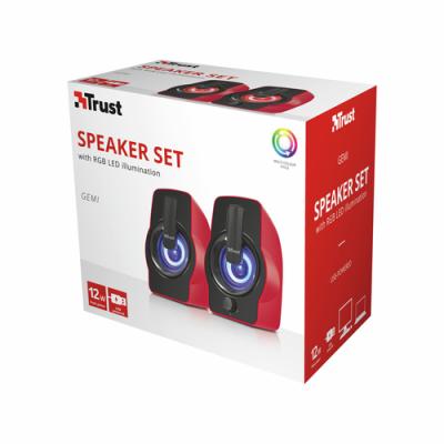 Altavoces Trust Gemi RGB/ 12W/ 2.0/ Rojo