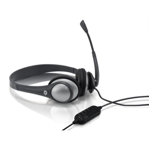 AURICULARES DIADEMA CON MICRÓFONO CONCEPTRONIC CEASYSTARU 20HZ-20KHZ 112DB USB2.0 CABLE 2M CON CONTROL DE VOLUMEN GRIS C08-009