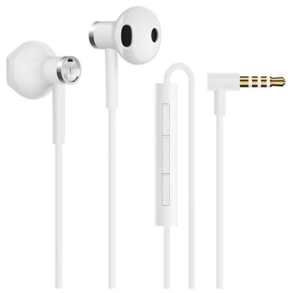 AURICULARES HALF IN-EAR XIAOMI MI DUAL DRIVER WHITE - 5W - MICRÓFONO - FUNC. MANOS LIBRES - 32OHM -  CABLE 1.2M - JACK 3.5MM ACO