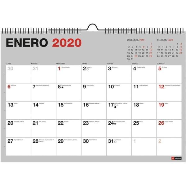 CALENDARIO DE PARED 2020 MIQUEL RIUS 28036 BASICS MR GRIS - DIN A4 - MES VISTA - ENCUADERNACIÓN ESPIRAL - 296*210MM