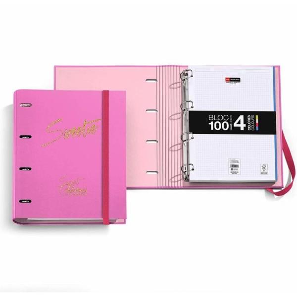 CARPETA BLOC NOTEBOOK FUCSIA SWEET CALIFORNIA BY CHIC & LOVE - 4 ANILLAS - 100 HOJAS DIN A4 70G/M2 - CIERRE CON GOMA