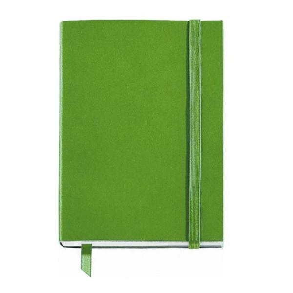 LIBRETA FLEXIBLE POCKET LISA CON GOMA 72 X 120 MM 64 HOJAS LISAS COLOR VERDE  CON TARJETERO Y MARCAPÁGINA- MIQUEL RIUS