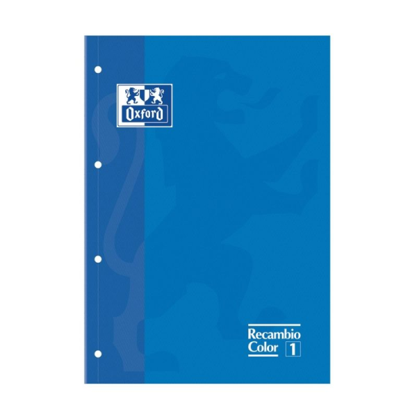 RECAMBIO OXFORD CUADERNO A4+ AZUL - 80 HOJAS - 4 TALADROS - CUADRICULA 5X5 CON RECUADRO