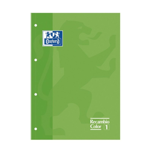 RECAMBIO OXFORD CUADERNO A4+ VERDE - 80 HOJAS - 4 TALADROS - CUADRICULA 5X5 CON RECUADRO