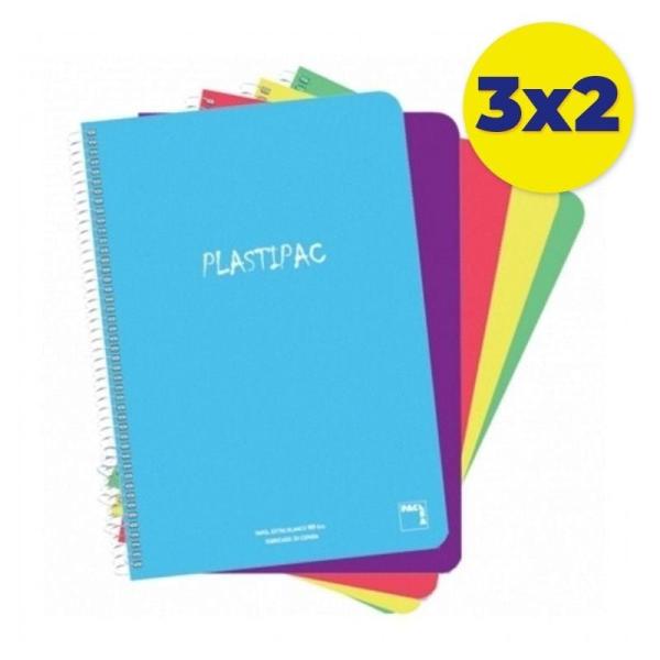 Promocion 3x2 Cuadernos con Espiral Línea Horizontal Sam 16407/ A4/ 80 Hojas/ 5 unidades/ Colores Surtidos