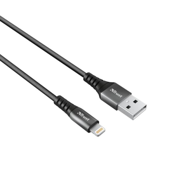 Cable USB 2.0 Trust Keyla 23570/ USB Macho - Lightning Macho/ 1m/ Negro