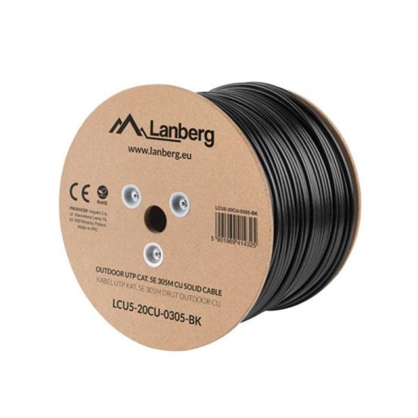 BOBINA DE CABLE PARA EXTERIOR LANBERG LCU5-20CU-0305-BK - RJ45 - CAT 5E - UTP - AWG24 - 305M - NEGRO