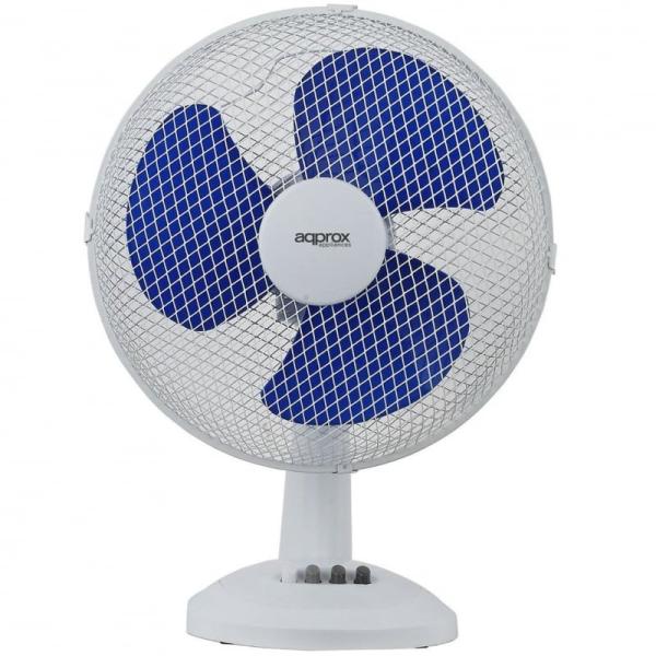 VENTILADOR DE SOBREMESA APPROX APPLIANCES APPF01D -  3 ASPAS - 40W - 3 VELOCIDADES - OSCILANTE - REJILLA PROTECCIÓN - BLANCO Y A