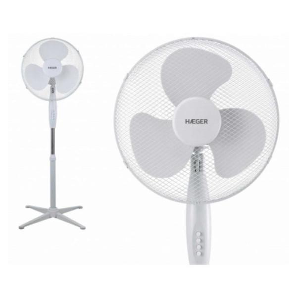 VENTILADOR DE PIE HAEGER CROSS WIND BL - 45W - Ø40CM - 3 VELOCIDADES - ALTURA REGULABLE (130CM) - PIE CON ESTRUCTURA REFORZADA A