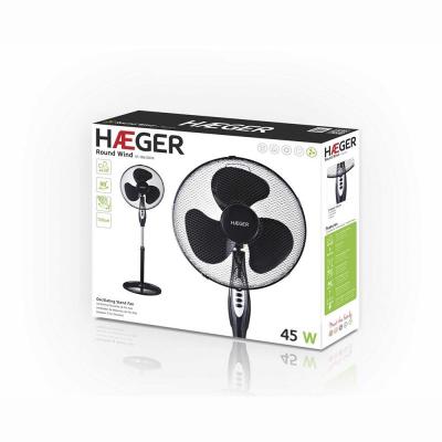 VENTILADOR DE PIE HAEGER ROUND WIND NEGRO - 45W - BASE REDONDA